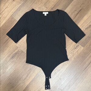 On 34th Black Ribbed Bodysuit